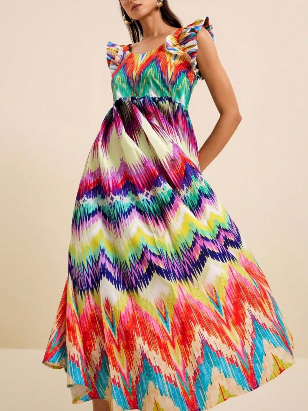 Boho Women's multicolor Print sleeveless maxi Dress - Picture 4 of 8